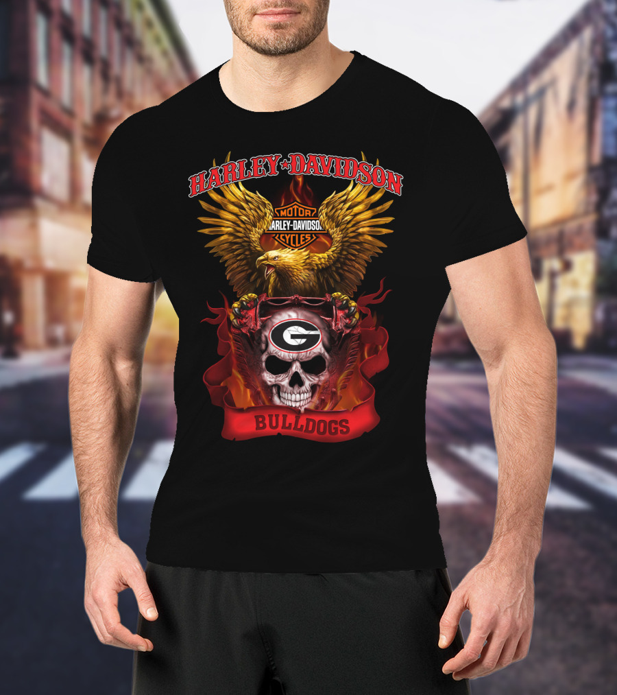 Harley Davidson Motorcycles Georgia Bulldogs Skull Eagle T-Shirt
