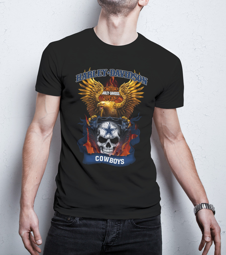 Harley Davidson Motor Cycles Eagle Skull Star Cowboys T-Shirt