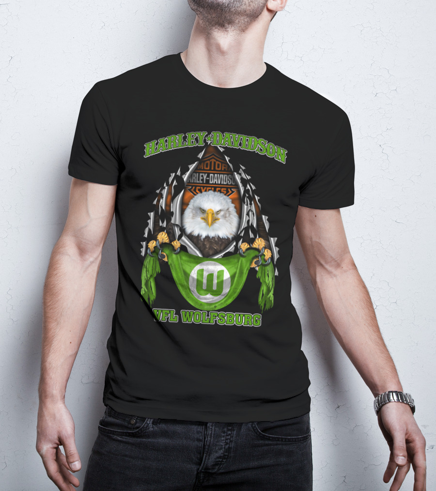 Harley Davidson Vfl Wolfsburg Eagle Motorcycle Motif T-Shirt