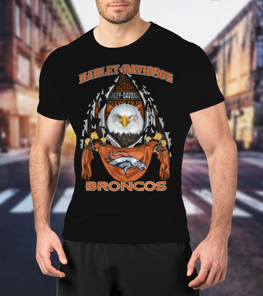 Harley Davidson Motor Cycles Eagle Denver Broncos T-Shirt