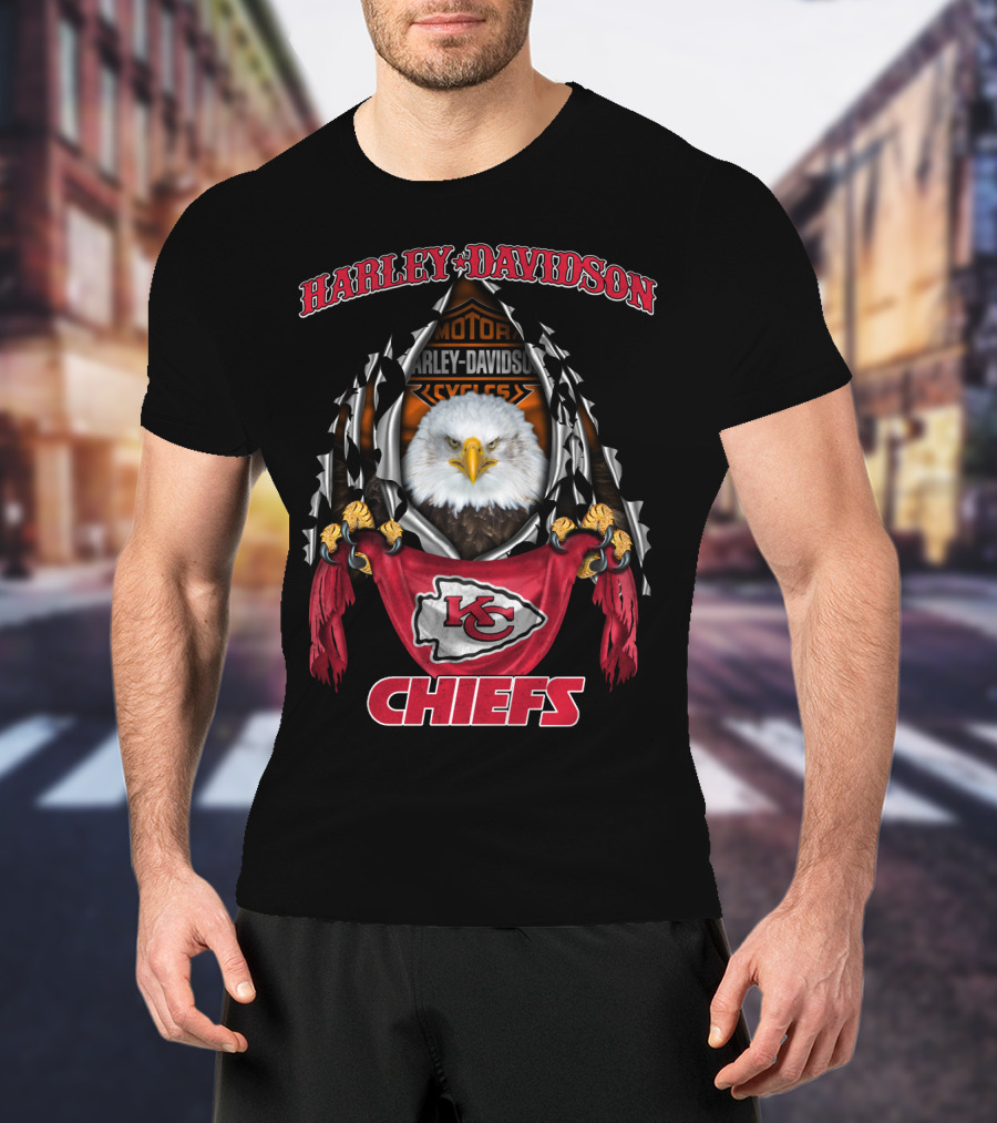Harley Davidson Kansas City Chiefs Eagle Motorcycles Nfl T-Shirt