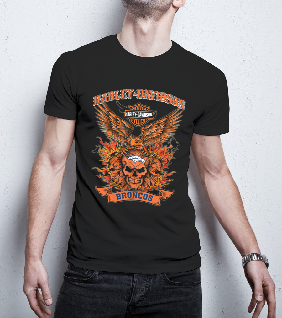 Harley Davidson Broncos Skull Flame T-Shirt