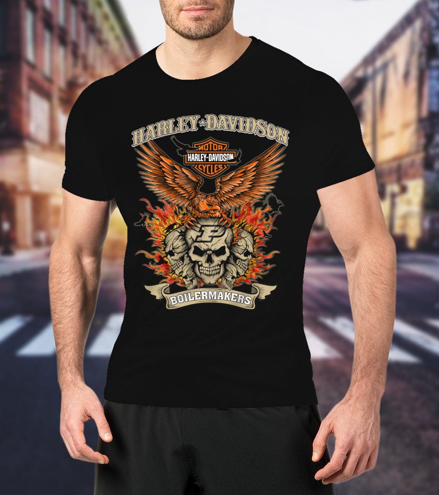 Harley Davidson Motorcycles Purdue Boilermakers Skull And Flames T-Shirt