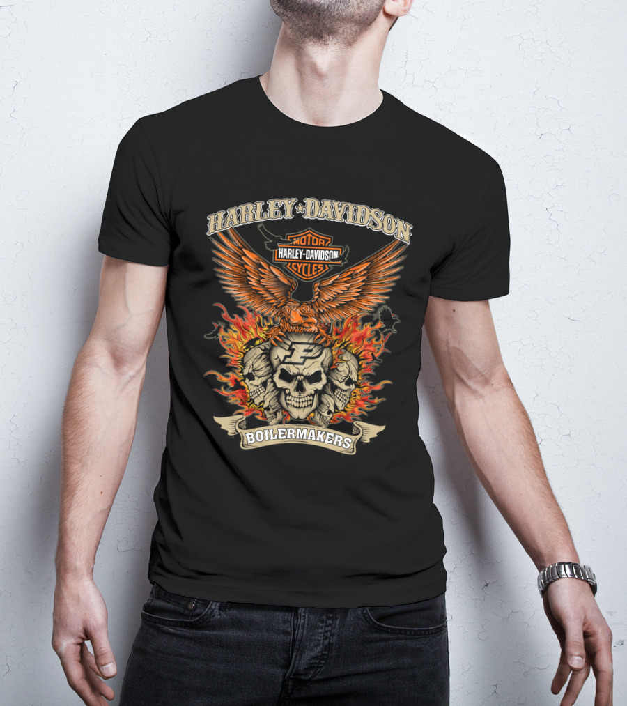 Harley Davidson Motorcycles Purdue Boilermakers Skull And Flames T-Shirt