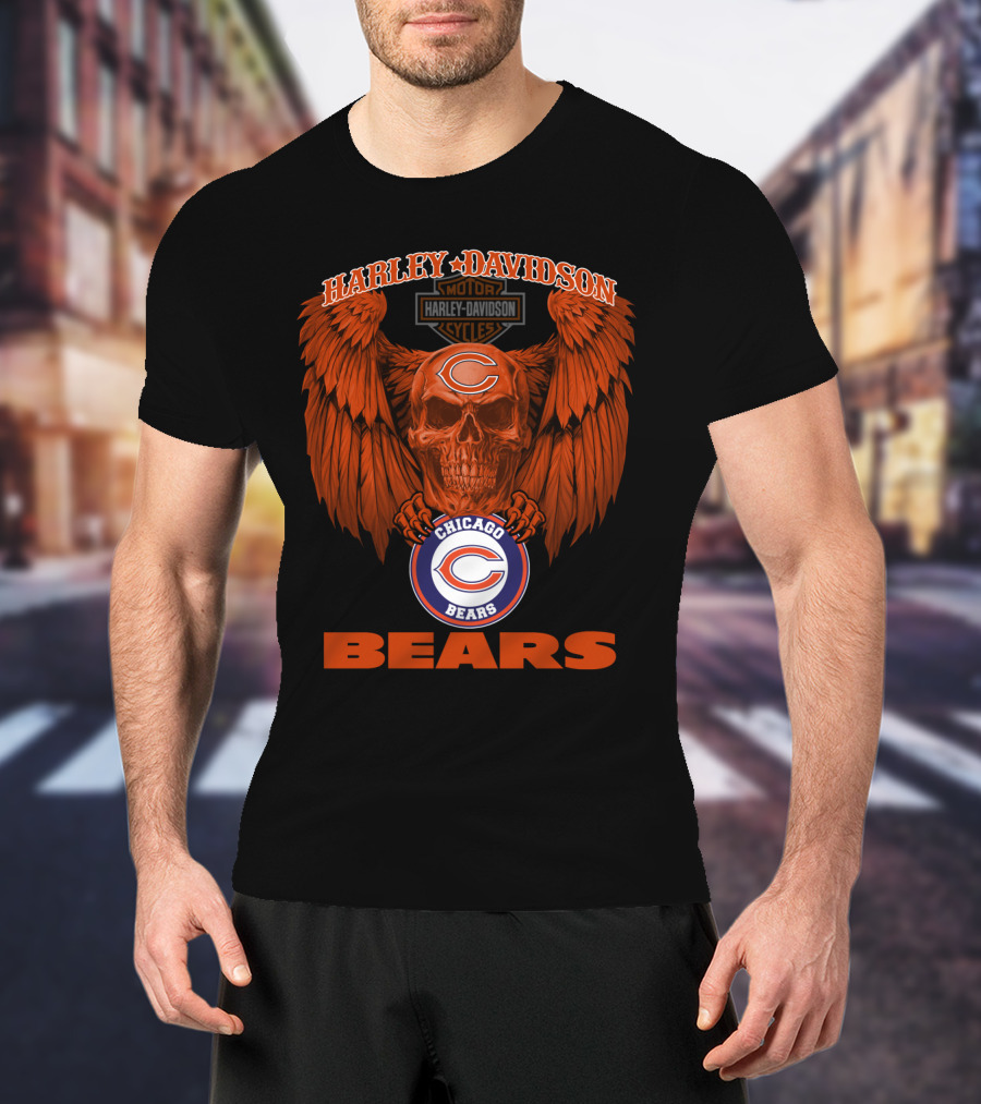 Harley Davidson Chicago Bears Skull Wing T-Shirt