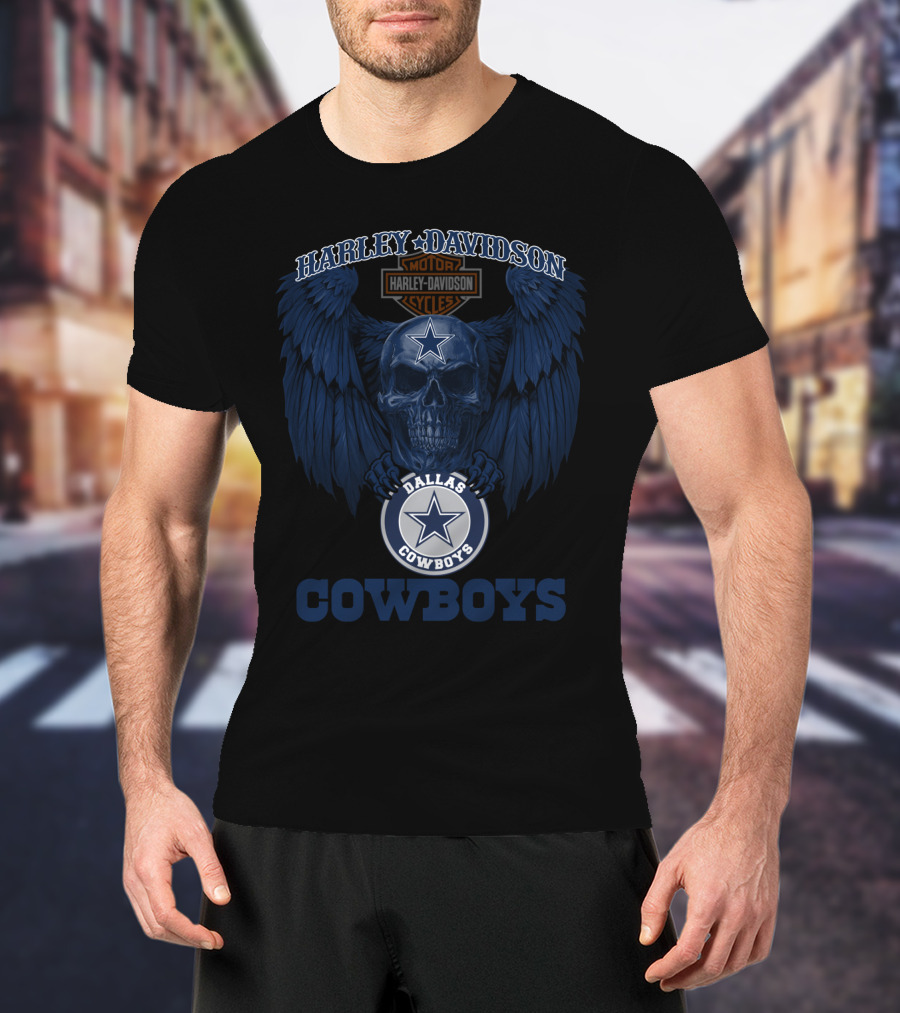 Harley Davidson Dallas Cowboys Cowboys Nfl Skull Wings T-Shirt
