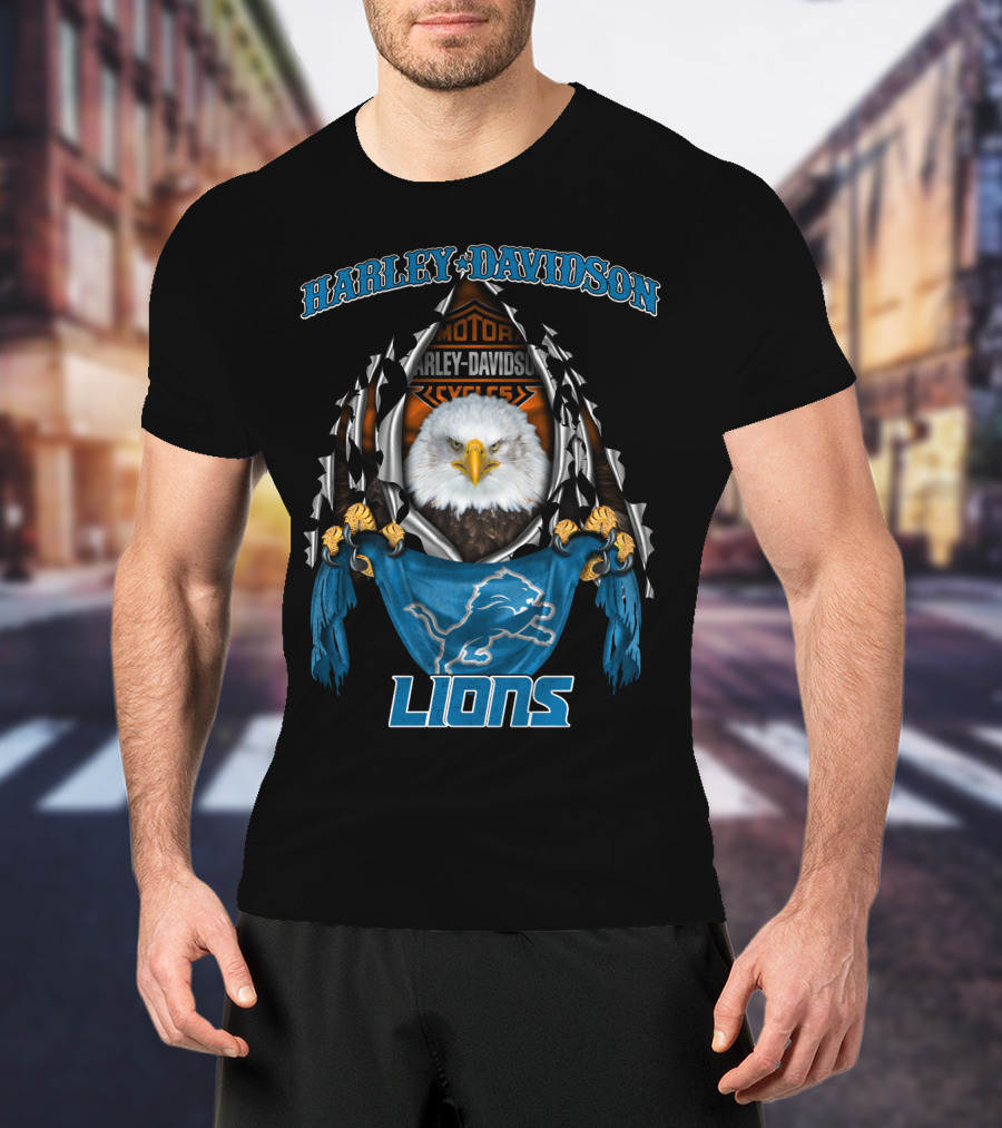 Harley Davidson Motorcycles Detroit Lions Bald Eagle Nfl 84 T-Shirt
