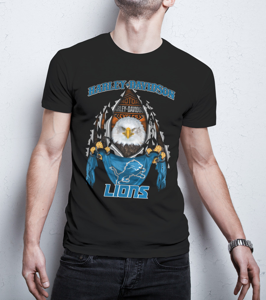 Harley Davidson Motorcycles Detroit Lions Bald Eagle Nfl 84 T-Shirt