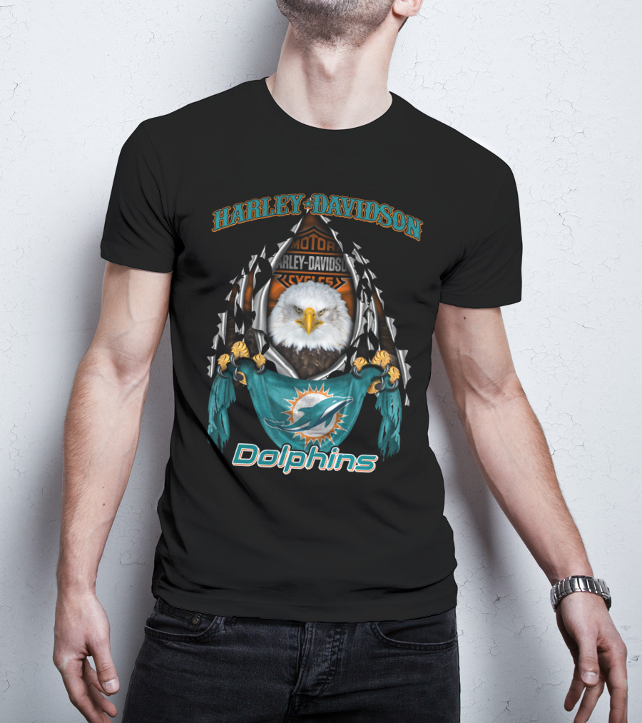 Harley Davidson Miami Dolphins Bald Eagle Nfl 84 Motocycle Cycles T-Shirt