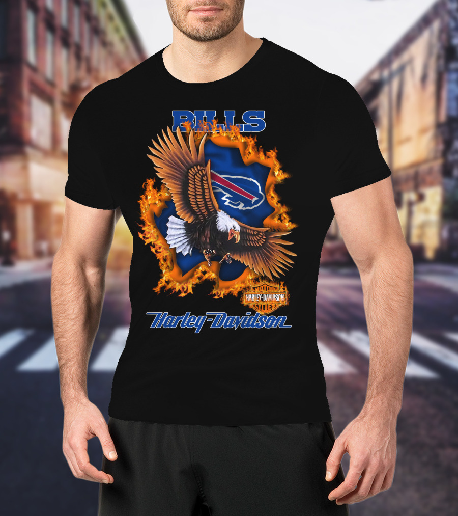 Bills Harley Davidson Buffalo Bills Eagle Flames T-Shirt