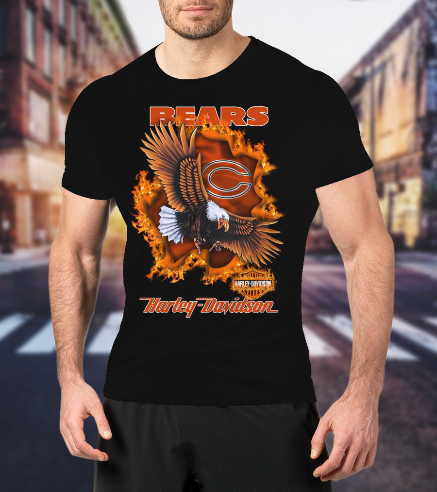 Bears Harley Davidson Chicago Bears Flaming Eagle T-Shirt