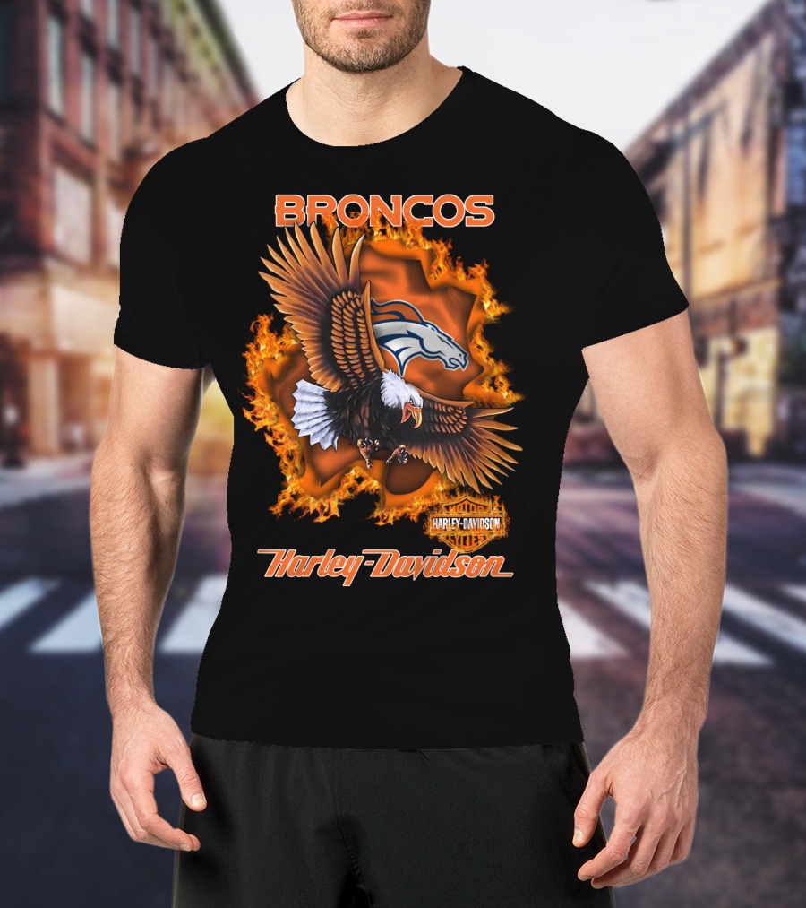 Broncos Harley Davidson Flaming Eagle Denver Broncos T-Shirt