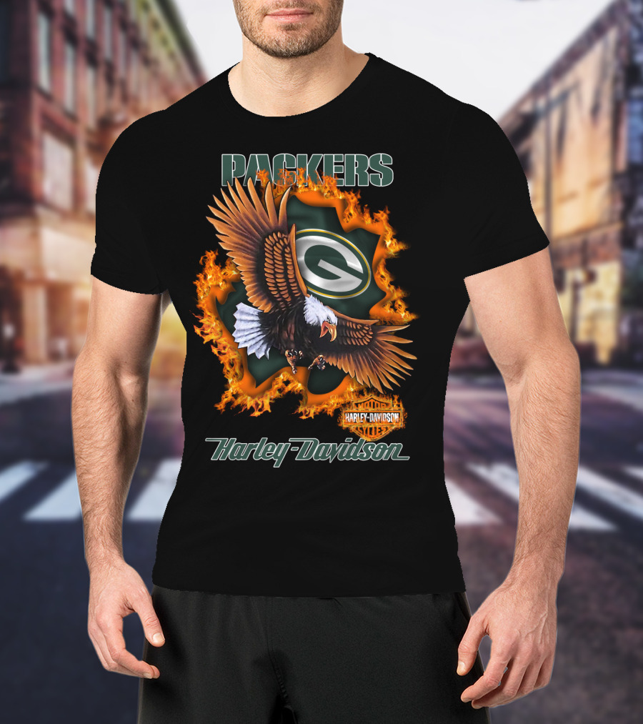 Packers Harley Davidson Eagle Flame T-Shirt