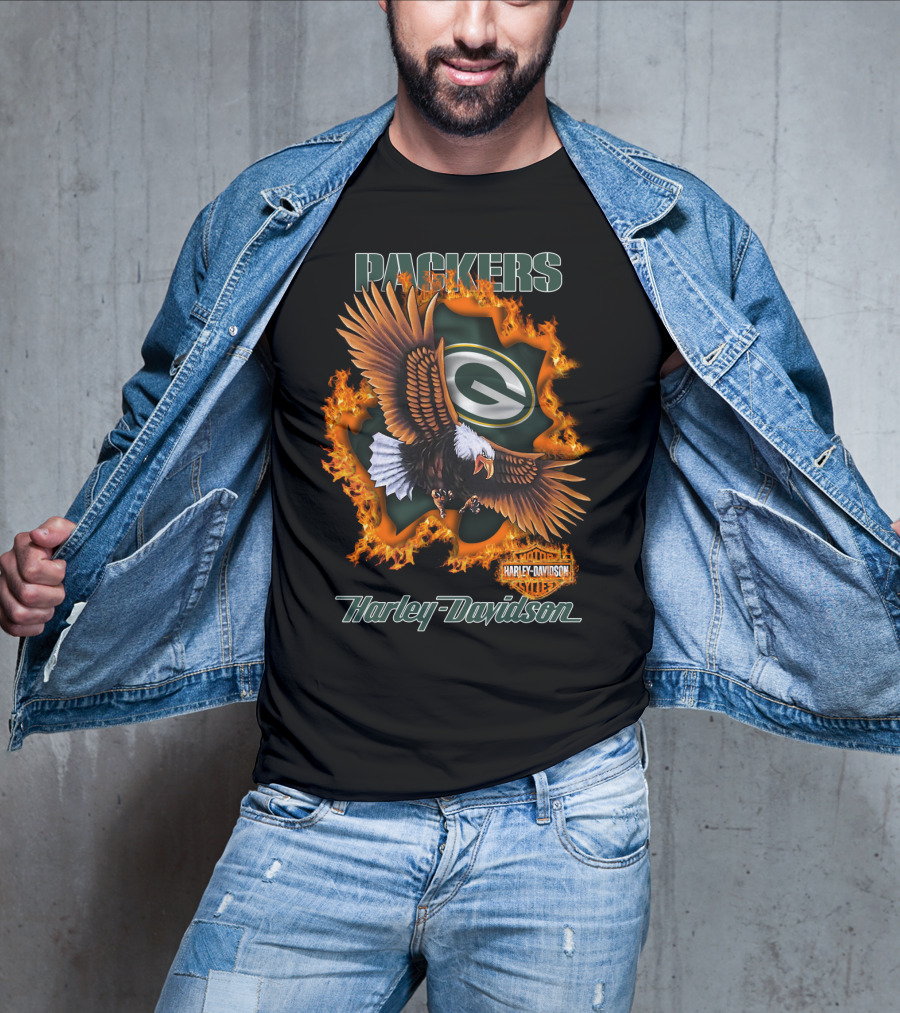 Packers Harley Davidson Eagle Flame T-Shirt