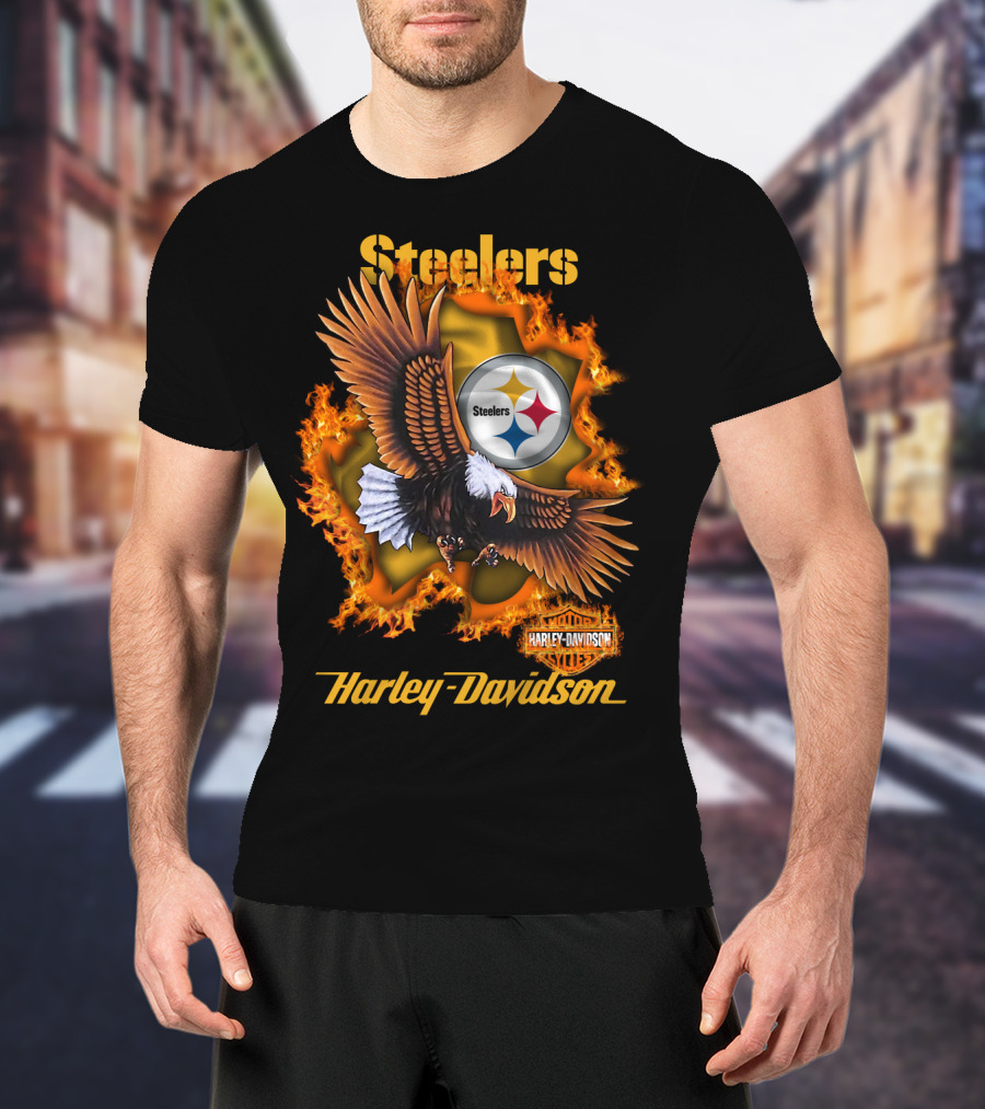 Steelers Harley Davidson Eagle And Flames T-Shirt