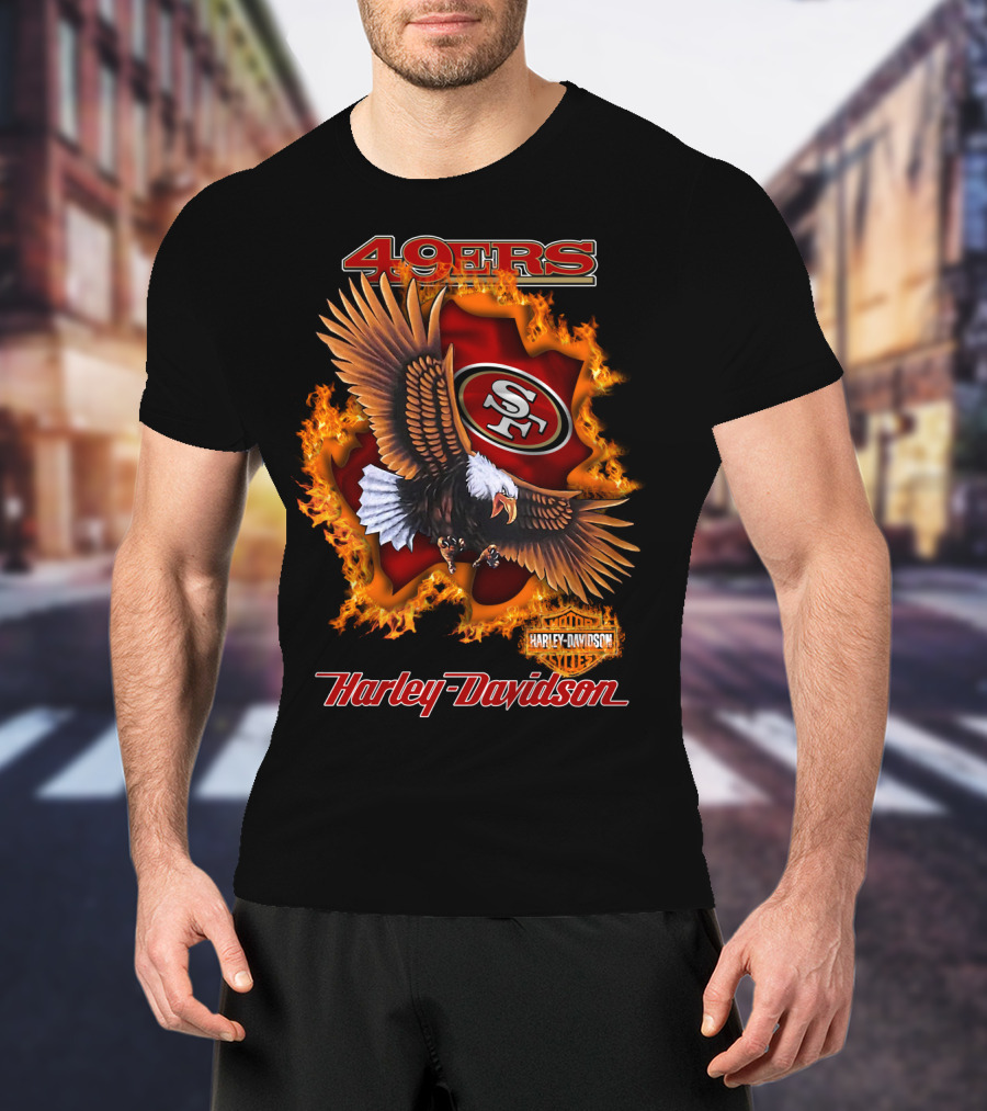 49ers Sf Harley Davidson Eagle Flame T-Shirt