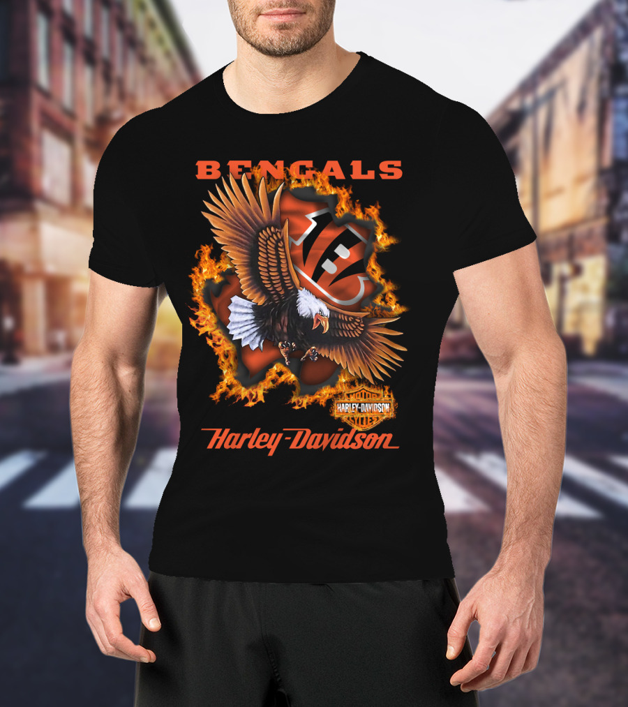 Bengals Harley Davidson Cincinnati Nfl 84 Eagle Flame T-Shirt