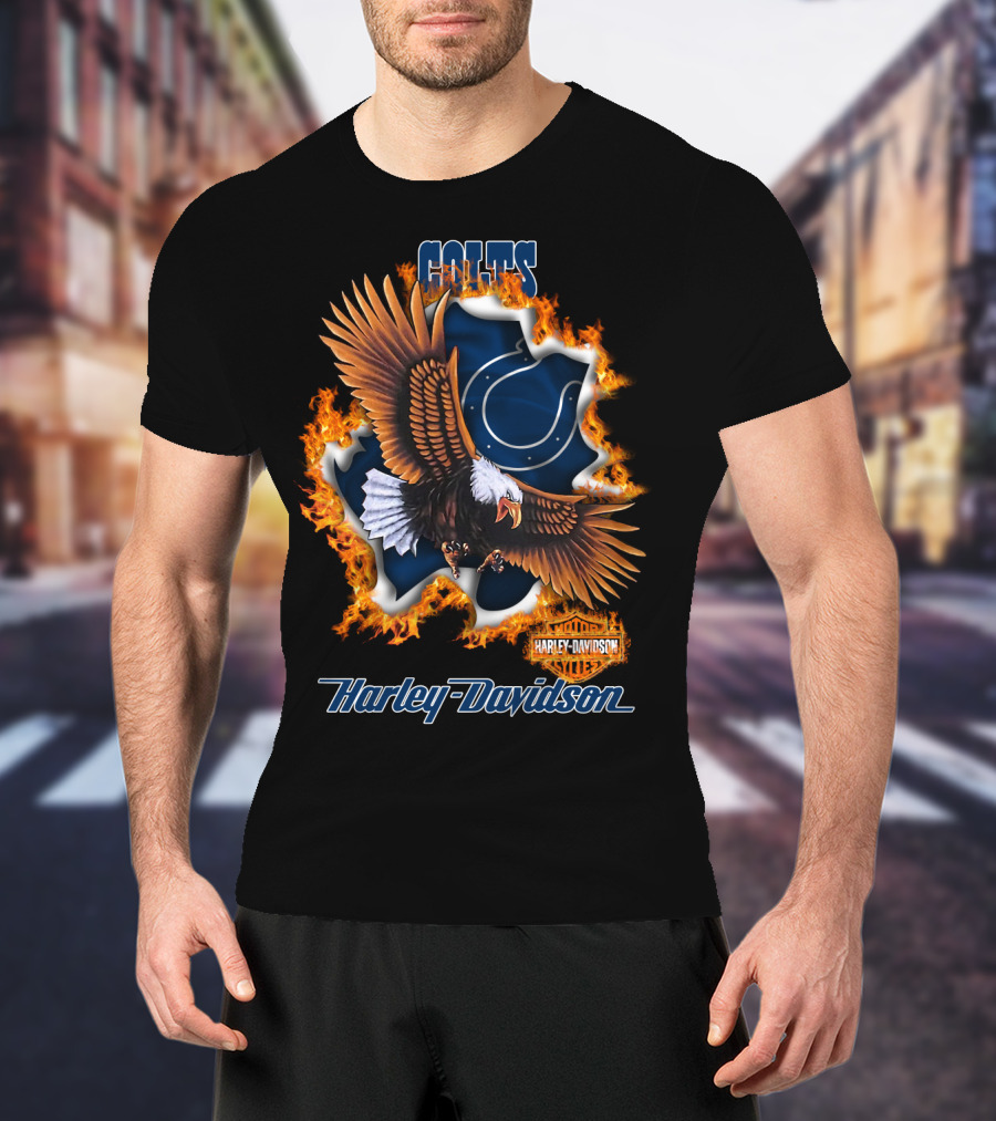 Colts Harley Davidson Eagle With Flame T-Shirt