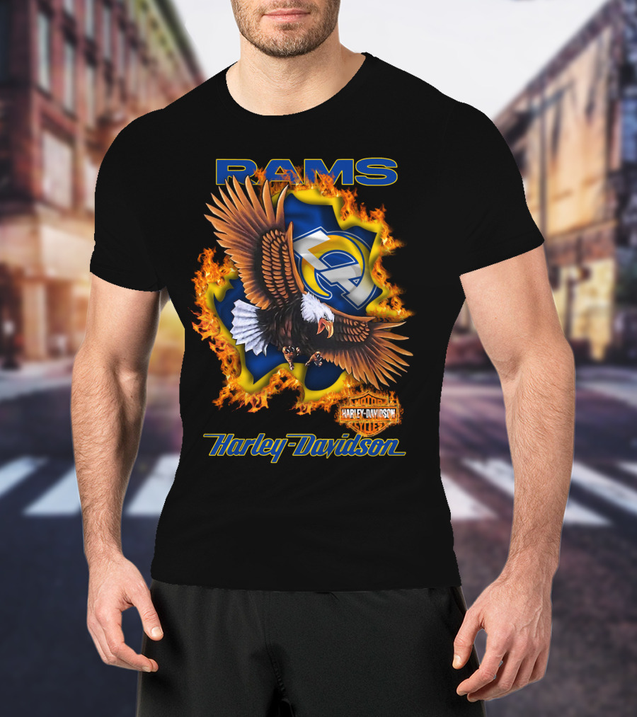 Rams Harley Davidson Los Angeles Nfl Eagle Flame T-Shirt