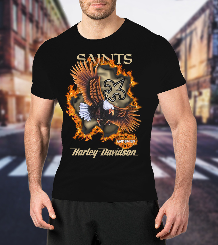 Saints Harley Davidson Eagle Fleur-De-Lis Nfl 84 New Orleans T-Shirt
