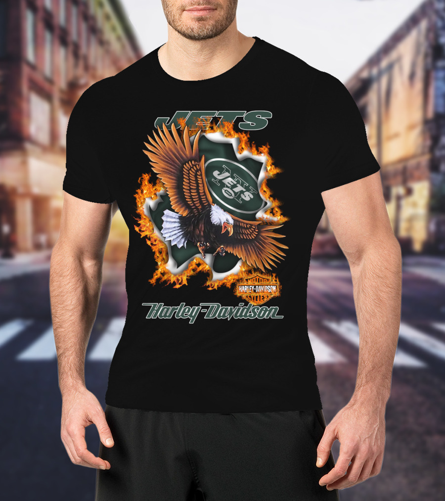 Harley Davidson New York Jets Eagle Flame Nfl 84 T-Shirt