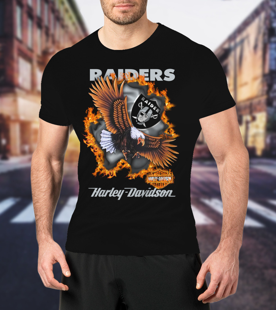 Raiders Harley Davidson Eagle Flames Nfl 84 Oakland Raiders T-Shirt