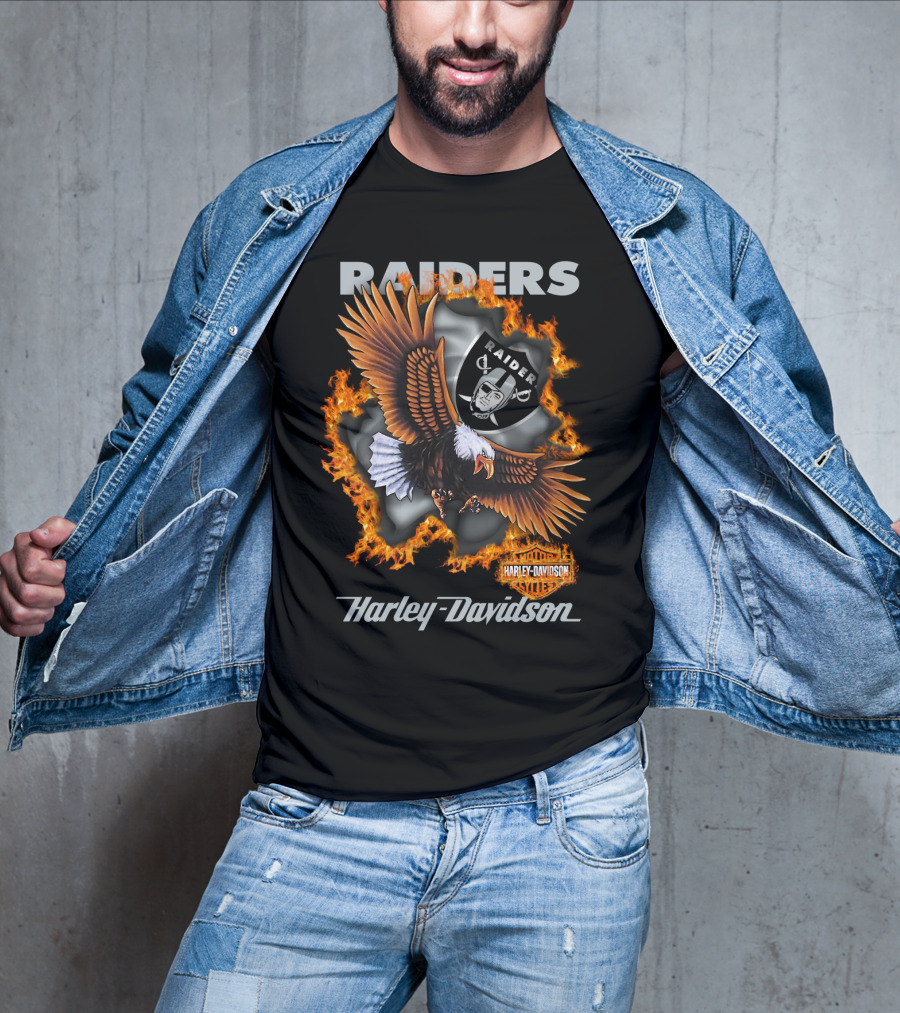 Raiders Harley Davidson Eagle Flames Nfl 84 Oakland Raiders T-Shirt