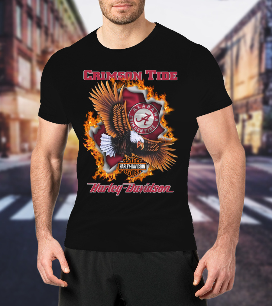 Crimson Tide Alabama Crimson Tide Harley Davidson Cycles Eagle Flame T-Shirt