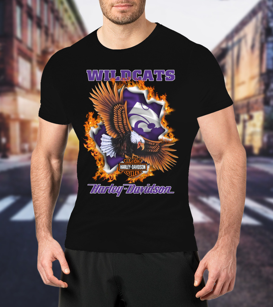 Wildcats Harley Davidson Kansas State Wildcat Logo With Eagle And Flames T-Shirt