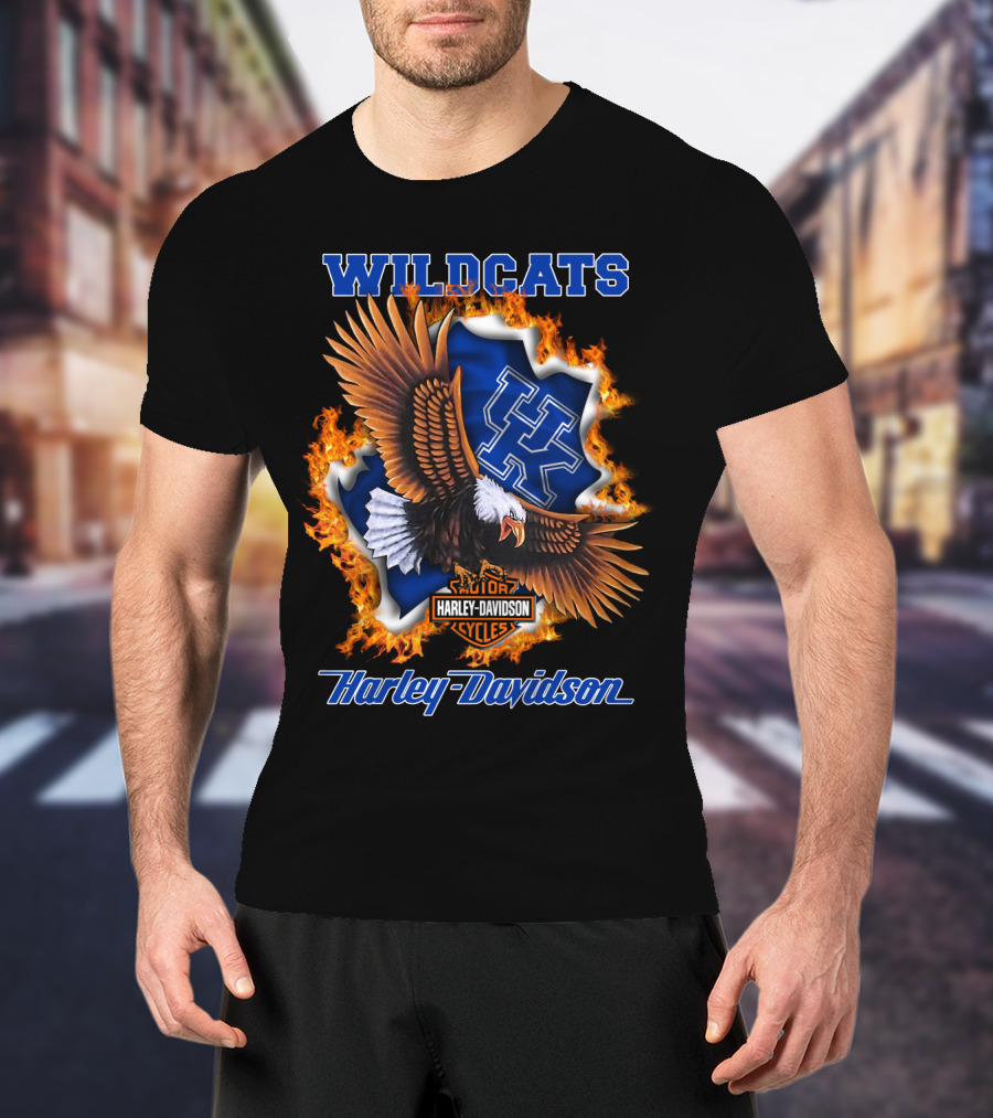 Kentucky Wildcats Harley Davidson Ncaa Eagle Flame T-Shirt