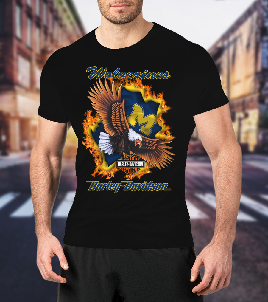 Wolverines Harley Davidson Ncaa Michigan Wolverines Logo Flame Eagle T-Shirt
