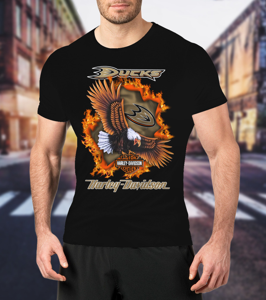 Anaheim Ducks Harley Davidson Cycles Eagle Flame T-Shirt