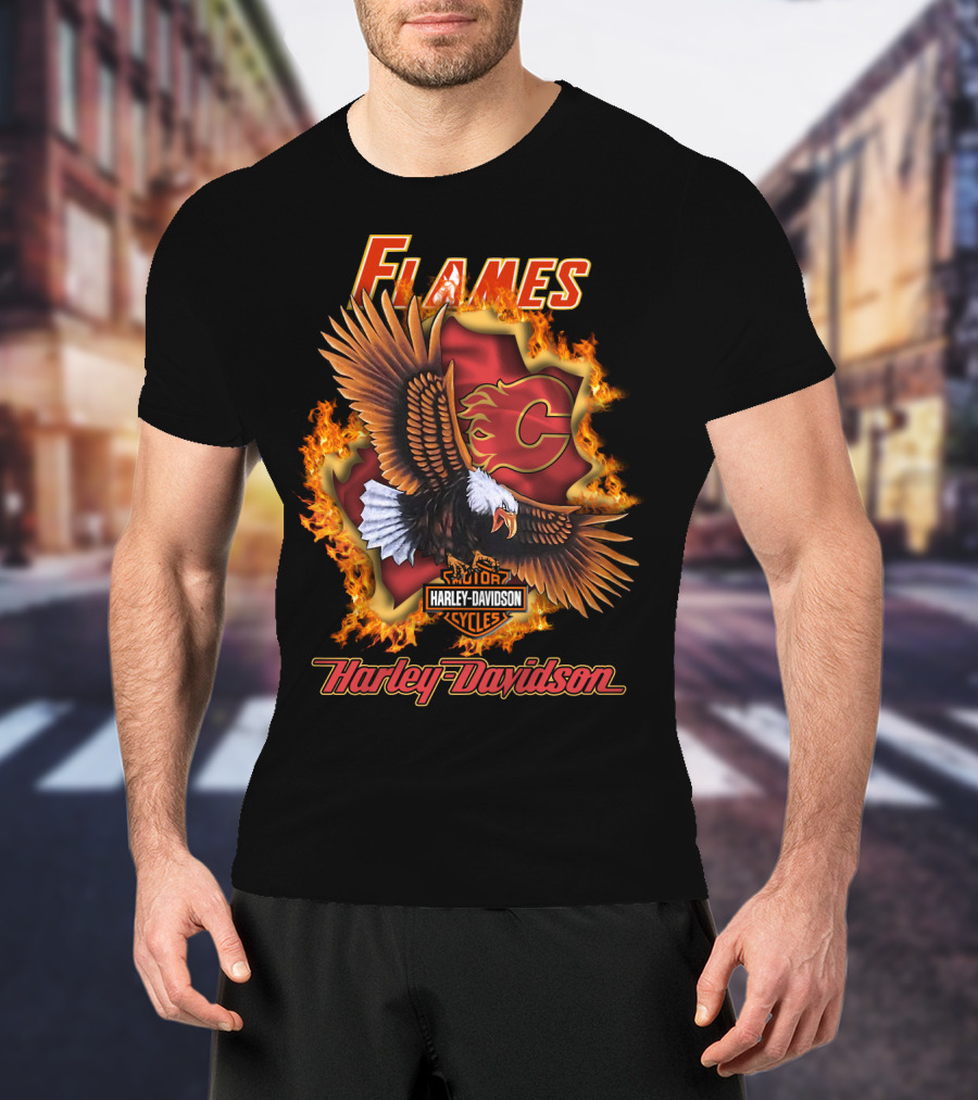 Harley Davidson Flames Nhl Calgary Flames Eagle T-Shirt