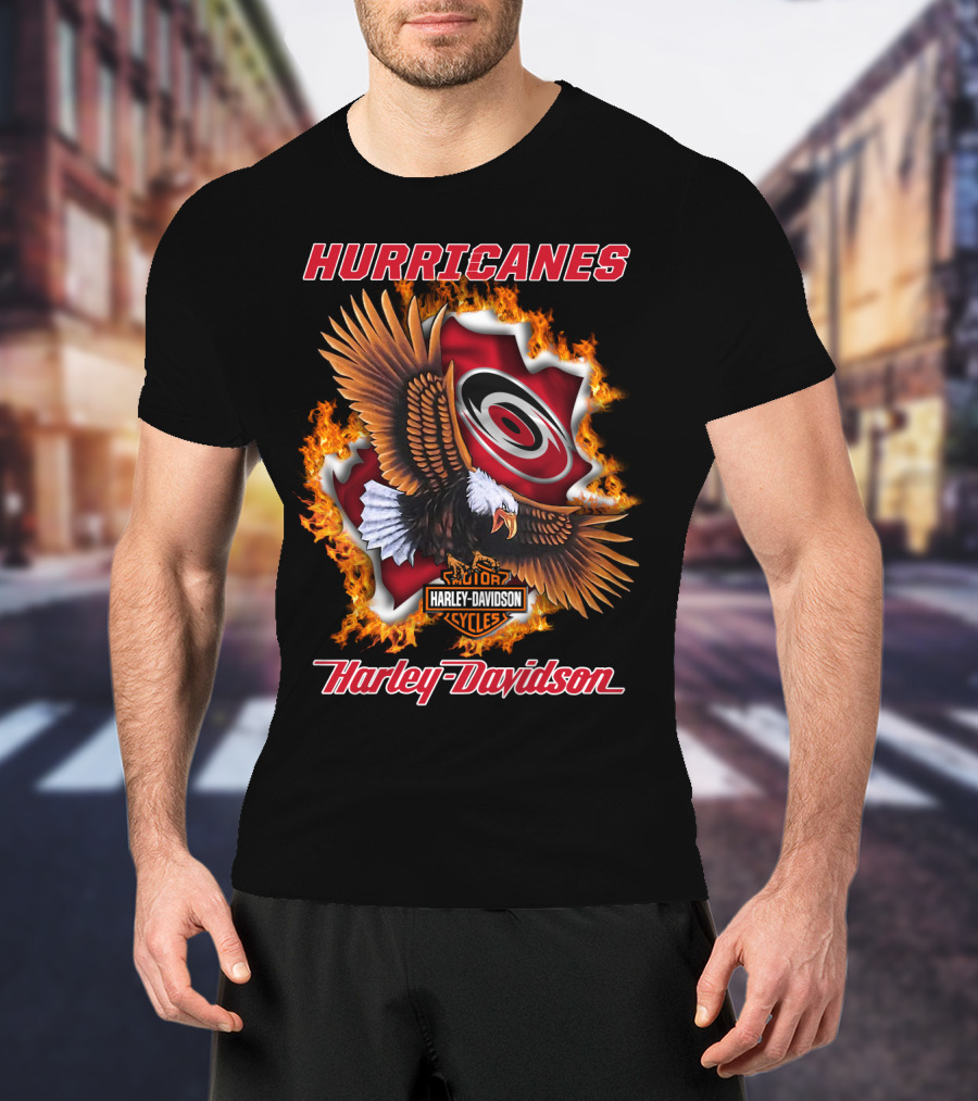Hurricanes Harley Davidson Carolina Logo Flame Eagle T-Shirt