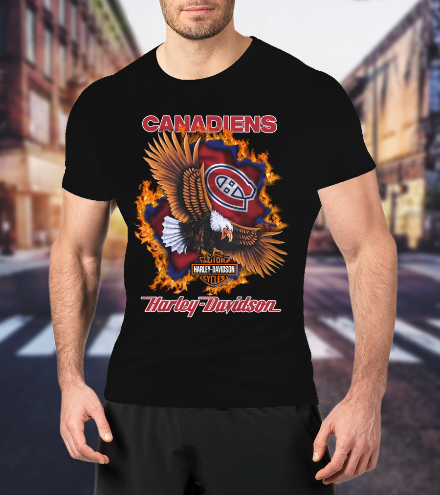 Montreal Canadiens Harley Davidson Nhl Eagle Flame T-Shirt
