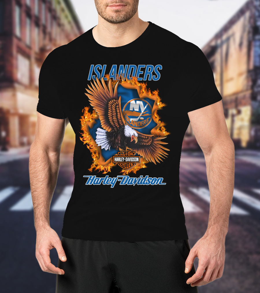 Islanders Ny Islanders Harley Davidson Cycles Eagle Flame T-Shirt