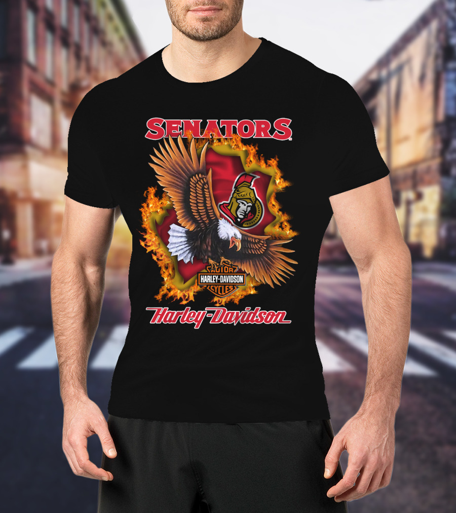 Senators Ottawa Harley Davidson Cycles Eagle Flame Nhl 1204 T-Shirt