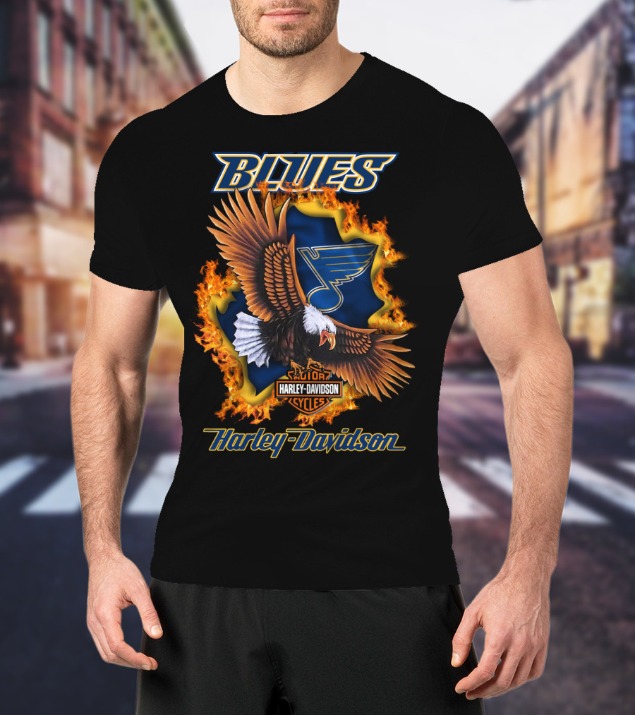 St Louis Blues Harley Davidson Cycles Nhl Eagle Blaze T-Shirt