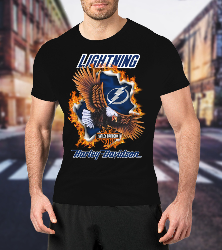 Lightning Tampa Bay Harley Davidson Cycles Eagle Flames T-Shirt