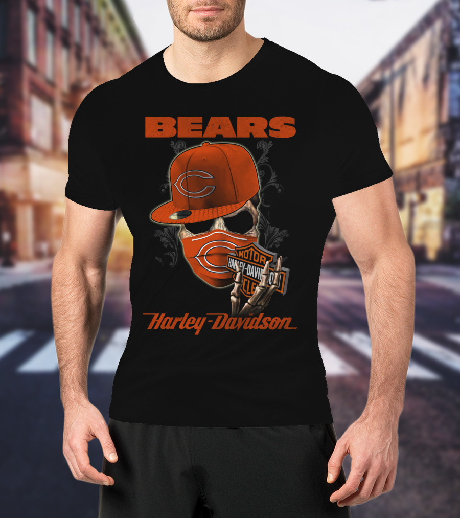 Bears Harley Davidson Skull Motif With Chicago Cap T-Shirt