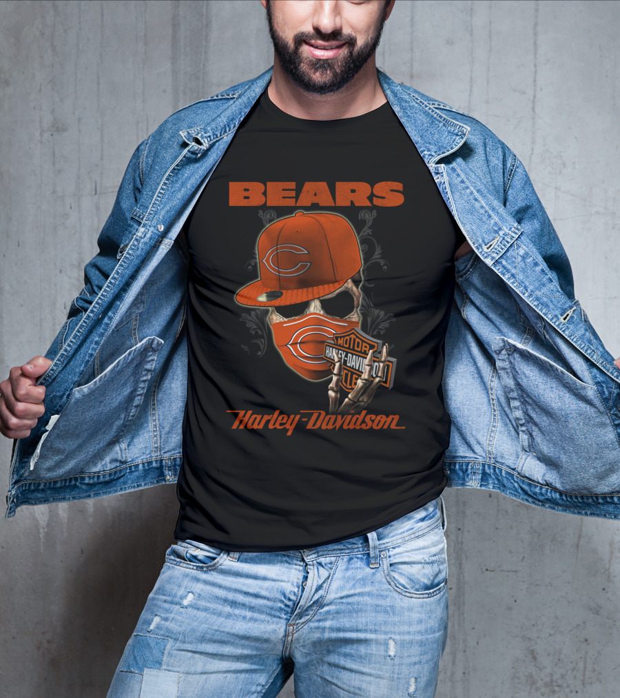 Bears Harley Davidson Skull Motif With Chicago Cap T-Shirt