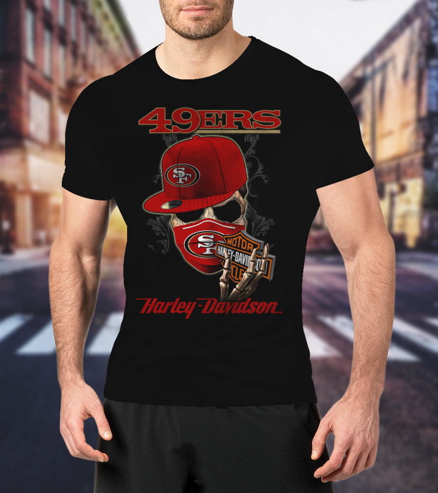 49ers San Francisco Nfl Harley Davidson Motorcycle Skeleton T-Shirt