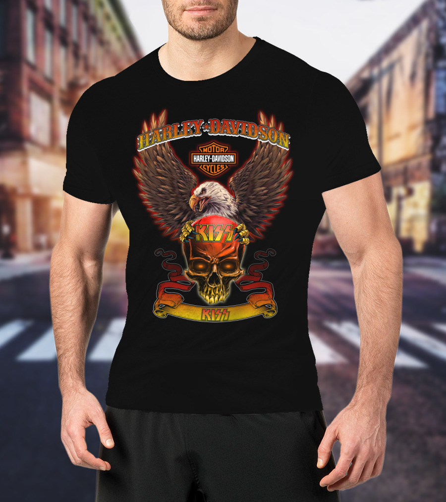 Harley Davidson Motor Cycles Kiss Eagle Skull Hd0414 T-Shirt