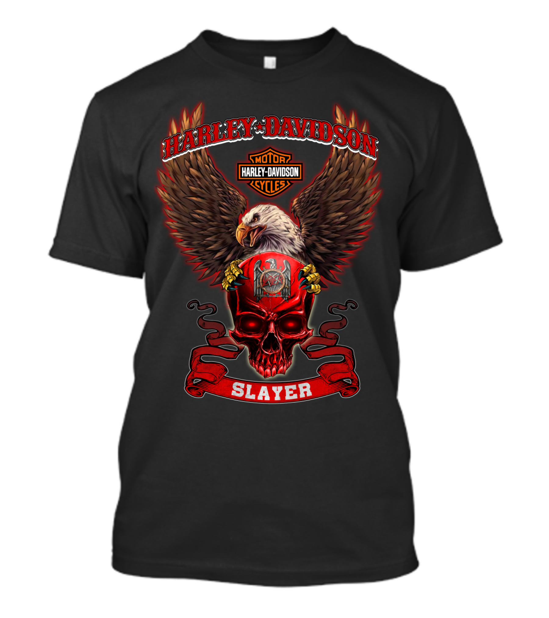 Harley Davidson Slayer Eagle Skull Motif T-Shirt