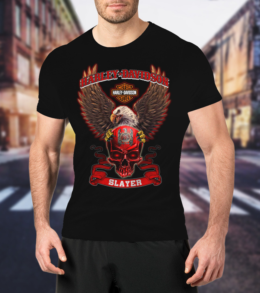 Harley Davidson Slayer Eagle Skull Motif T-Shirt