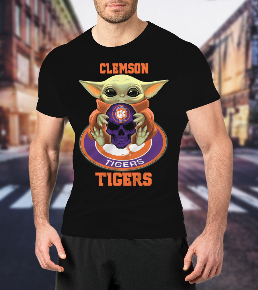 Clemson Tigers Yd1404 Baby Alien Holding Skull T-Shirt
