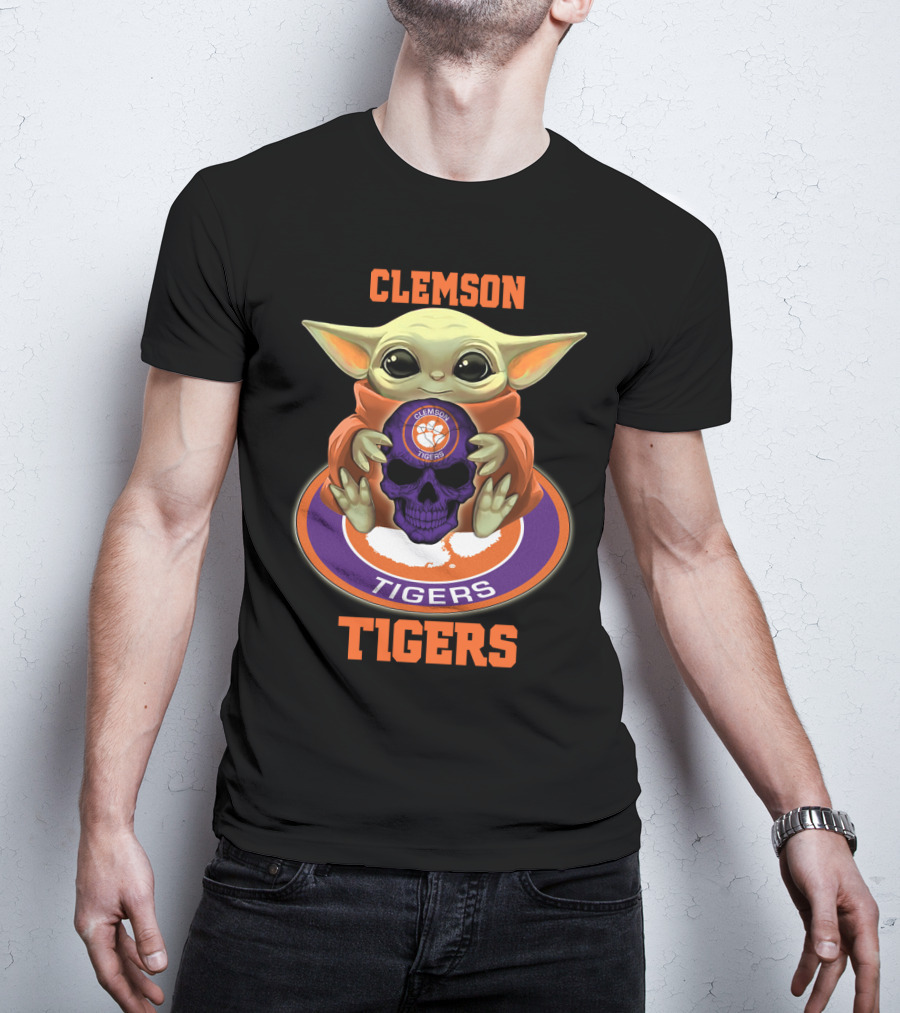 Clemson Tigers Yd1404 Baby Alien Holding Skull T-Shirt