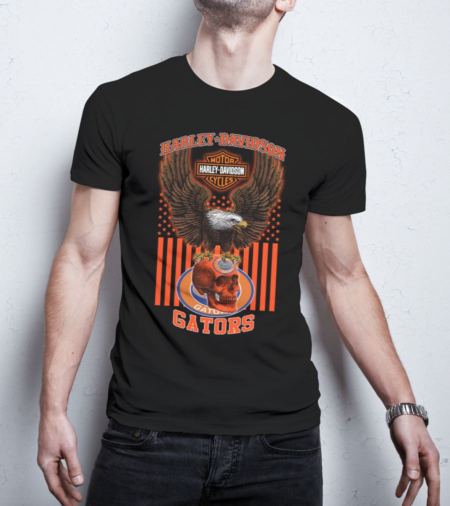 Harley Davidson Motor Cycles Florida Gators Eagle And Skull T-Shirt