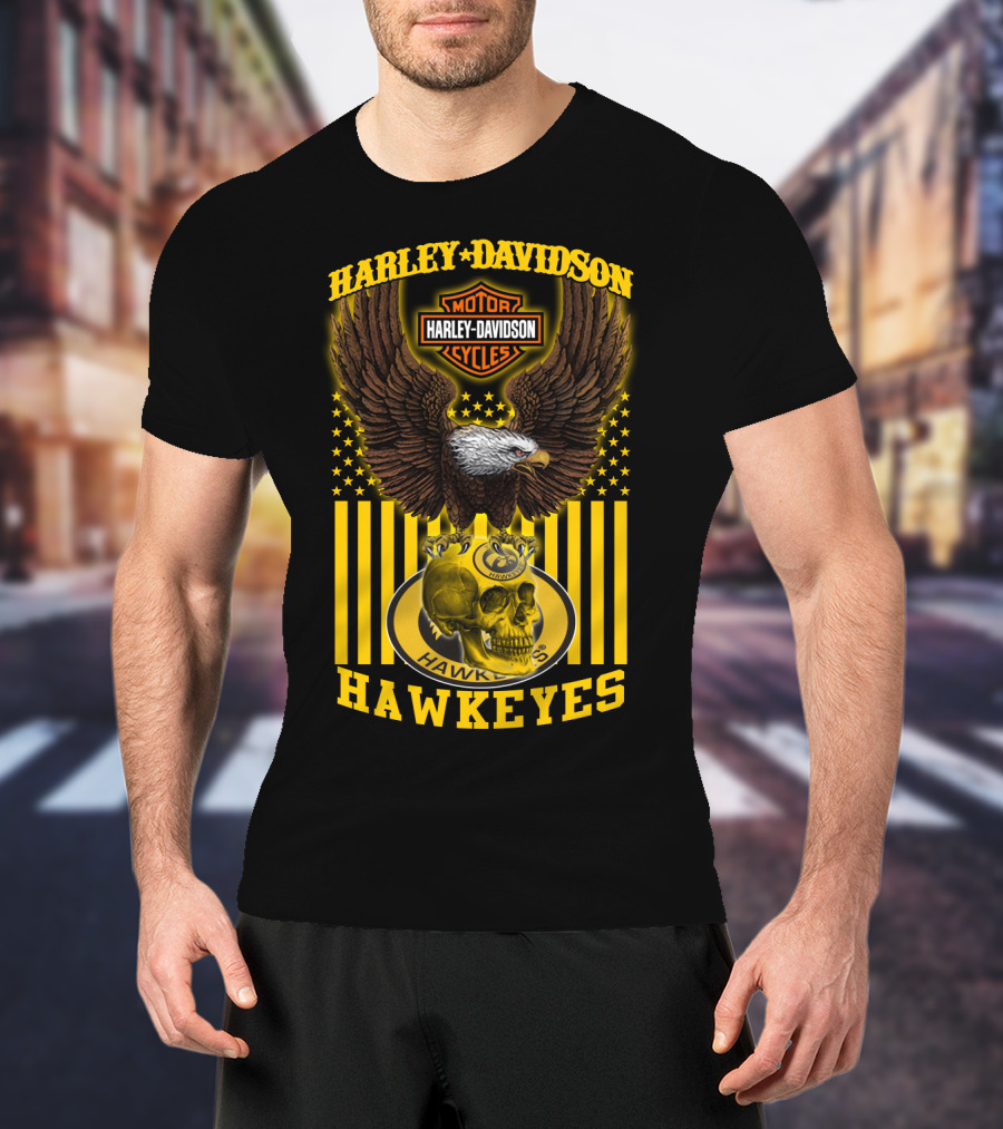 Harley Davidson Motor Cycles Hawkeyes Eagle And Skull T-Shirt