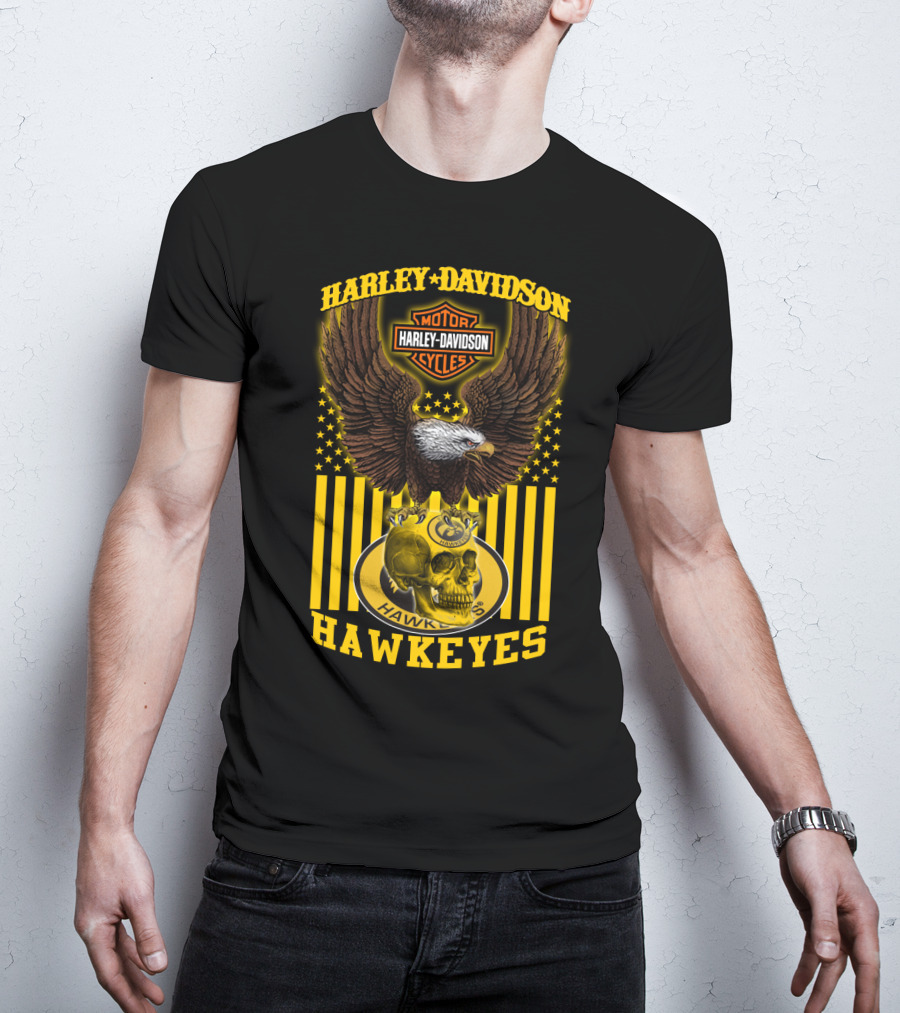 Harley Davidson Motor Cycles Hawkeyes Eagle And Skull T-Shirt